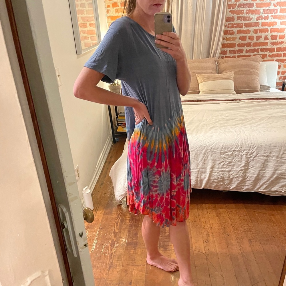 Artisan Handmade Tie Die Dress (in Sunset)
